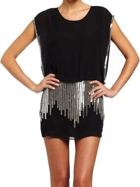 Parker Black Beaded Chiffon Mini Dress